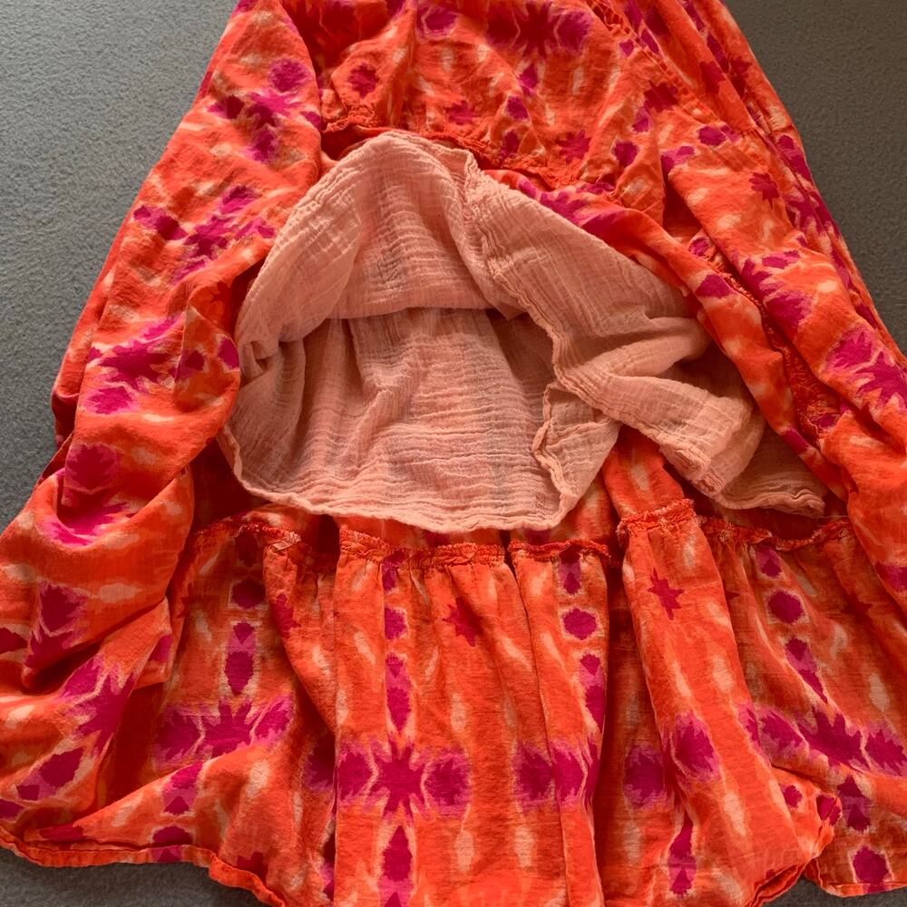 Jane Ashley Boho Tiered Skirt Petite Small Orange Pink Tie Dye Festival Cotton - Picture 5 of 9